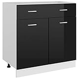 vidaXL Schubunterschrank mit 2 Regalböden 1 Schublade Schrank Küchenzeile Küchenmöbel Unterschrank Küchenschrank Hochglanz-Schwarz 80x46x81,5cm Spanp