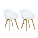 DORAFAIR 2er Set Sessel Skandinavisch Wohnzimmerstuhl Modern Esszimmerstühle mit solide Buchenholz Bein, Retro Design Stuhl für Büro Lounge Küche, Weiß