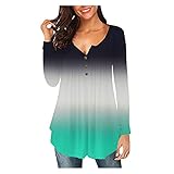 BSWFA Sweatshirts Damen Longshirt Damen Langarm lässig Sommer Oberteile v-Ausschnitt Tshirt mit Knopfleiste Bluse Tunika locker Oberteile latzkleid Damen Oberteile Kleid schult(#220118+25-A22, L)