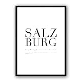 Zertify® Stadtposter, SALZBURG - Wähle Deine Stadt | Minimalisticher Stil Schwarz Weiß | A2 (42 x 59.4 cm) | OHNE RAHMEN