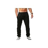 Wangchngqingmck Arbeitshose Männer, Casual Hose,Herren Baumwolle Leinenhose Männlicher Sommer Atmungsaktive Feste Lose Farbe Leinen Hosen Lässige Streetwear Elastische Taille Übung