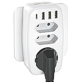 LENCENT USB Steckdose Steckdosenadapter 7-in-1 Mehrfachstecker 3 Fach Multistecker Doppel Euro und 1 Schuko Steckdose 4000W Mehrfachsteckdose Wand Stecker mit 3 Ports USB Ladegerät 5V 3A Typ-C