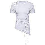 Kurzarm Herren Sommer Einfachheit Mode Einfarbig Rundhals Herren Shirt Modern Schnürung Asymmetrie Saum Herren T-Shirt Outdoor Casual Jogging F