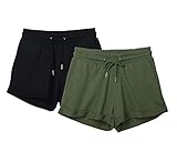 icyzone Damen Sweatshorts 2er Pack Kurze Sporthose Gym Fitness Shorts (M, Black/Green)