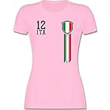 Fussball WM 2022 Fanartikel - 12. Mann Italien Fanshirt - M - Rosa - Italien - L191 - Tailliertes Tshirt für Damen und Frauen T-S