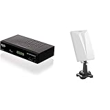 Xoro HRM 7619 Full HD HEVC DVB-T/T2/C Kombi Receiver schwarz & HAN 600 DVB-T2 aktive Kombo Antenne mit eingebautem Verstärker (LTE Rauschfilter, 3,5m Anschlusskabel, für Außen und Innen) weiß