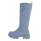 Ital Design Damenschuhe Stiefel Plateaustiefel, DE1052S-, Kunstleder, Hellblau, Gr. 41