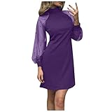 Luotuo Damen Elegant Abendkleider Empire A-Linie Minikleid Rollkragen Mesh Laternenärmel mit Perlenstickerei Boho Einfarbig Festlich Skaterkleid Partykleid Freizeitk