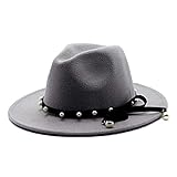 DYGM Breiter Krempe Herbst Weibliche Bogengürtel Hut Mütze Winter Fedora Hut for Männer Wollhut Sombrero Caps Filz Hüte dunkelgrau (Color : 2, Size : 59-60CM)