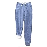 GYYlucky Gefütterte Hose Damen Winter Warm Sherpa-Innenfutter Thermo Sporthose Mit Taschen Lang Weich Haushose Freizeithose Trainninghose Mit Kordelzug Yogahose (Color : Blue, Size : M)