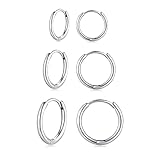 Deyanse Silber Creolen 925 Ohrringe für Damen, 925 Sterling Silber Creolen Ohrringe Set, Unisex Klein Schlafen Knorpel Kreolen, Silber Creolen Ohrringe für Damen Mädchen, Durchmesser in 10, 12, 14