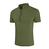 Men Loose Shirt Männer Freizeithemd Langarm Sommer Mode Kreuzausschnitt V-Ausschnitt Hemd mit Kragen Strand Schnürhemd Mit Brusttasche Baumwolle T Shirt Oberteil Einfarbig Basic Shirt für H