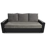 Furnetti, Lizbona, Sofa 88x207x70 cm, mit Staufach, Couch, Wohnzimmersofa, Klappsofa mit Schlaffunktion und Bettkasten, Schwarz + G