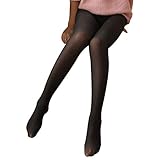 JIEHED Damen Tights, Pantyhose, Legs Fake Translucent Fleece Lined Pantyhose Women Soft Slim Stretchy Warm Leggings für Winter Outdoor (Nude, Black) thickendfleece lined schw