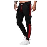 KIMODO Herren Stretch Sporthose Freizeithose Hosen Jogger Plus Samt Einfarbige Cargohose Schnürhose mit Taschen Slim Fit Herbst Winter (A-Rot, XXL)