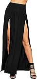 WearAll Damen Double Split Maxi Lange Rock Damen Nur Zwei Grundlegende Seite Schlitz - Schwarz - 36-38