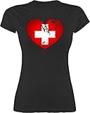 Fussball WM 2022 Fanartikel - Schweiz Vintage Herz - M - Schwarz - Tshirt Damen Schweiz - L191 - Tailliertes Tshirt für Damen und Frauen T-S