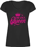 Frauen Geschenk Damen - Drama Queen - XL - Schwarz - Damen Queen Tshirt - XO1525 - Damen T-Shirt mit V