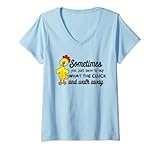Damen Lustige Bauernhof-Hühner-Shirts, What The Club T-Shirt mit V