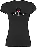 Symbol und Zeichen Outfit - Herzschlag Rotwein - S - Schwarz - Tshirt Damen Wein - L191 - Tailliertes Tshirt für Damen und Frauen T-S