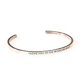 URBANHELDEN - Armreif mit Gravur - Damen Schmuck Inspiration Motivation - Verstellbar, Edelstahl - Armband mit Spruch'I love you to the moon and back' - Roseg