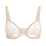 Plusexy Ungefütterter, durchsichtiger Demi-Bügel-BH, nicht gepolstertes Netzgewebe, Übergröße, durchsichtiger Minimizer-Bralette für Frauen, nude,