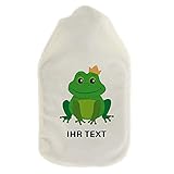 stempel-fabrik Wärmflasche mit Bezug - Frosch - Personalisierter Wärmflaschenbezug - Tiermotiv - Für Kinder und Erwachsene - Gummi-Wärmflasche - Weicher Kuschelbezug - Bauchflasche - Geschenk