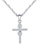 Unendlich U Fashion Kreuz Unendlichkeit Symbol Damen Halskette 925 Sterling Silber Zirkonia Anhänger Kettenanhänger, Silb