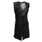 KPILP Herren Mode Oberteile Party Mittelalterlich Leder Patchwork Weste Geschnürt Ärmellose Cosplay Kostüm Bluse(Schwarz, EU-46/CN-M