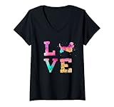 Damen Bunte Aquarell Dandie Dinmont Terrier Mama Hund T-Shirt mit V