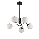 Qumton Einfach Kreativ Magie Bohne Kronleuchter Modern Kugel Hängeleuchte Milchig Matt Glas Matt Schwarz Pendelleuchte Schlafzimmer Wohnzimmer Küche Pendellampe-Schwarz 5