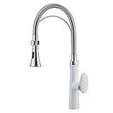 Küchenmischer-Tap, Küchen-Waschbecken-Tap mit doppeltem Funktionssprühgerät, massives Messing-Monoblock-Küchenhahn, einhebel-Waschbeckenhahn für Küche, Pilzform-Serie, weiß + C