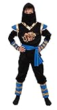 Magicoo goldener Drache Ninja Kostüm Kinder Jungen Gr 104 bis 146 Blau Schwarz Gold - Fasching Kinder Ninja Kostüm für Kind (128-134)