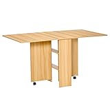 HOMCOM Klapptisch Esszimmertisch Beistelltisch mobiler Tisch Schreibtisch Beistelltisch Ablagefläche mit Rollen Natur 140 x 80 x 74