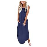 Watopia Damen Große Größe Elegant Sommerkleid Maxikleid,Lässiges Ärmellose Strandkleid Lange Kleider Split Kleid Rundhals mit Taschen Vintage Casual Lose Drucken Festkleid Abendkleider Partyk