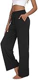 VIGVAN Jogginghose Damen Yogahose Weites Bein Freizeithose Trainingshose Sporthose Modale Pyjamahosen Aktive Freizeit Gerades Bein Kordelzug Lose Lounge Pants mit Taschen(Schwarz,L)