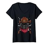 Damen Cowboy Gorilla Western Rodeo Cowboy Hat and Bandana T-Shirt mit V