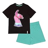 Fortnite Glow In The Dark Jungen-Kurzpyjama-Set Schwarz/Petrol in den Grössen 9-10 Jahren | PS4 PS5 Xbox Gamer Geschenke, Schule Jungen PJs, Kinderkleidung, Kindergeburtstags-Geschenk-I