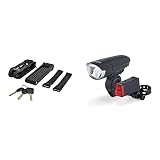 Büchel Sekura Faltschloss für Fahrrad/Motorrad, 85 cm, schwarz, 60503853 & Dansi LED Fahrrad-Batterieleuchtenset, StVZO, schwarz, 44001