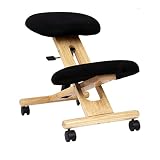 duehome - Ergonomischer Bürostuhl, Schreibtischstuhl, Schwarz- und Buchenholz, Maße: 46 cm (Breite) x 68 cm (Tiefe) x 52-62 cm (Höhe)