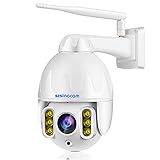 PTZ Überwachungskamera Aussen WLAN 8X Zoom Dome Kamera mit 355°/125° Schwenkbar, HD 1296P 3MP Pixel Wireless IP , Zweiwege-Audio,Sound&Licht Alarm, 50M IR Nachtsicht, Humanoidenerkennung