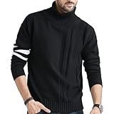 Herren Color-Blocking Sweater Fashion High-Neck Knitting Casual Daily Warm Streetwear All-Match Langarm Pullover, Schwarz , M
