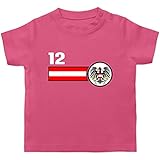 Fussball WM 2022 Fanartikel Baby - 12. Mann Österreich Mannschaft - 1/3 Monate - Pink - Österreich - BZ02 - Baby T-S