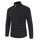 Luagwes Viertel-Reißverschluss Einfarbig Herren Mittlerer Rollkragenpullover Klassischer Twist Bequemer Slim Fit Gerippter Strickpullover L