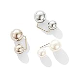 HHYSPA 3 Pairs Fashion Pearl Brooch, Sweater Shawl Clip Double Faux Pearl Brooches Safety Pins, Scarf Buckle Pearl Brooch for Women D
