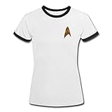 Spreadshirt Star Trek Delta Abzeichen Uniform Goldmuster Frauen Kontrast T-Shirt, M, Weiß/Schw