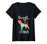 Damen Beagle Mama Bunte Beagle Geschenke Hund Mutter T-Shirt mit V