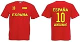 Spanien-Espana Herren T-Shirt EM 2020 Wunschname & Nummer Trikot Look Style Rot XXL