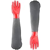 Handschuhe Wasserdicht Lange Gummihandschuhe,Teichhandschuhe Wasserdicht Beständig Gegen Saure und Alkalische Lösungen,Teichhandschuhe Lang Geeignet für Männer und Frauen(61cm, ROT)