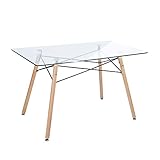 H.J WeDoo Rechteckig Esstisch Glas Buchenholz für 4 Stühle Esszimmertisch Küchentisch Gehärtetes Glas Transparent 110 x 70 x 75